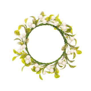 Couronne de fleurs décorative avec baies [Ø 9 cm/ 16 cm] – blanc/vert, 