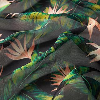 Mousseline de soie fleurs tropicales – bleu nuit, 