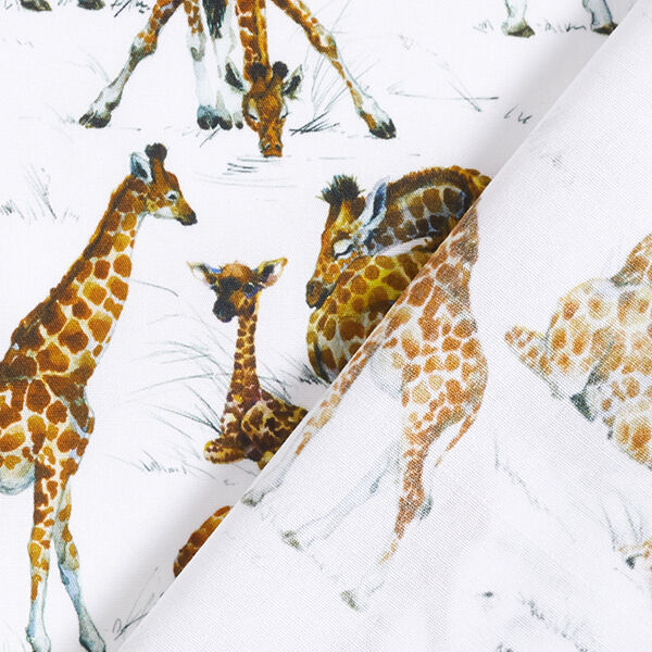 Popeline coton Impression numérique Impression aquarelle girafes | STENZO – blanc – Échantillon, image number 4