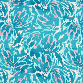 Crêpe satin pétales abstraits – turquoise/crème, 