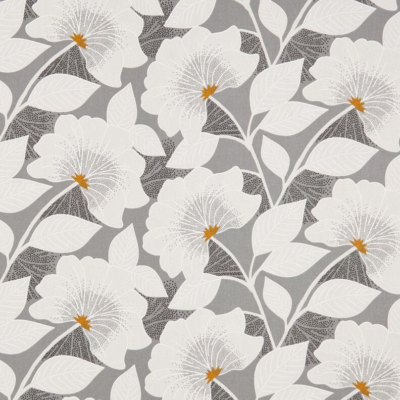 Tissu de décoration Semi-panama Grandes fleurs – gris,  image number 1