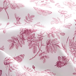 Tissu viscose Fleurs et papillons – blanc/raisin, 