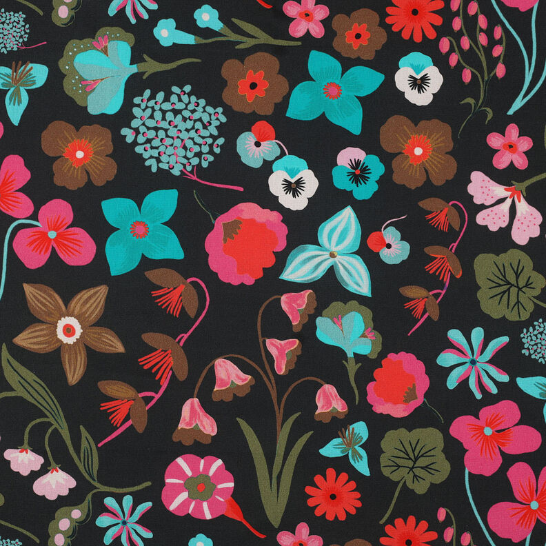 Popeline coton Meadow Flower Impression numérique | Nerida Hansen – noir/turquoise,  image number 1