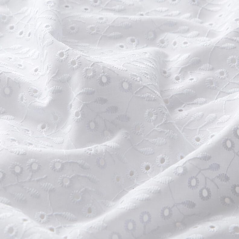 Batiste Dentelle brodée Vrilles de feuilles – blanc,  image number 2