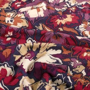 Jersey viscose fleurs expressives – bleu marine/lilas rouge, 