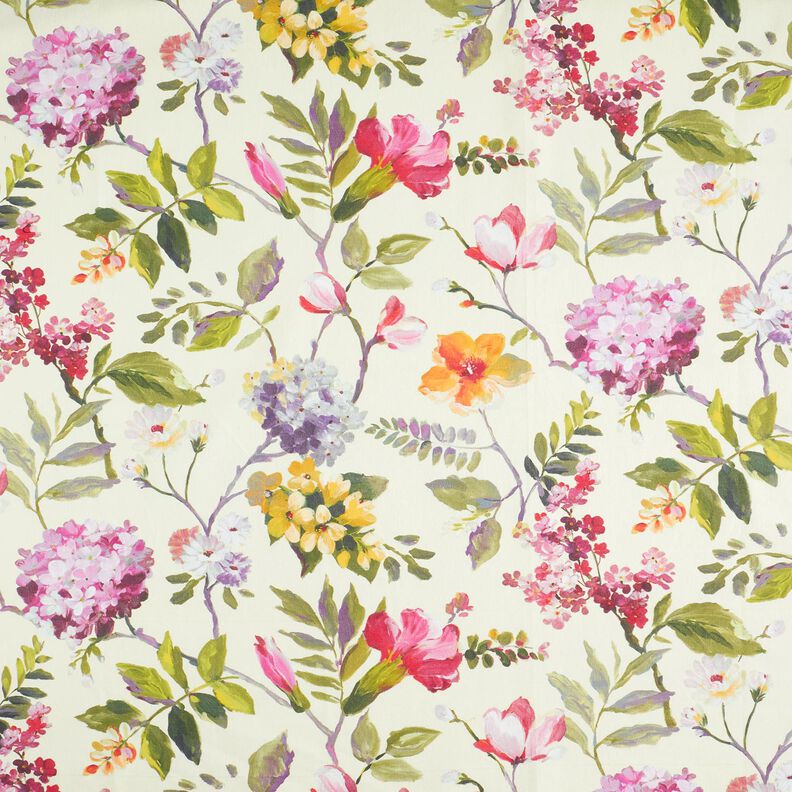 Tissu de décoration Canvas Hortensias – crème/myrtille, image number 1