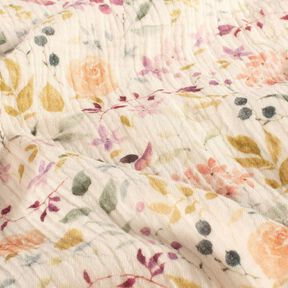 Tissu double gaze de coton Prairie fleurie aquarelle Impression numérique – crème, 
