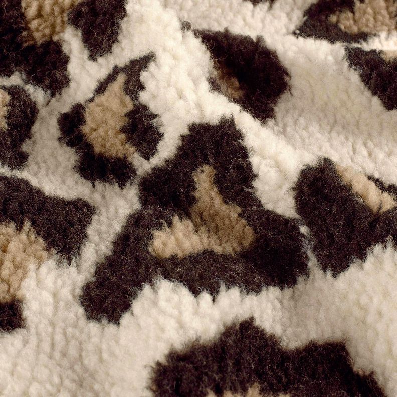 Tissu Sherpa pour peluche avec imprimé léopard – amande/noir, image number 2