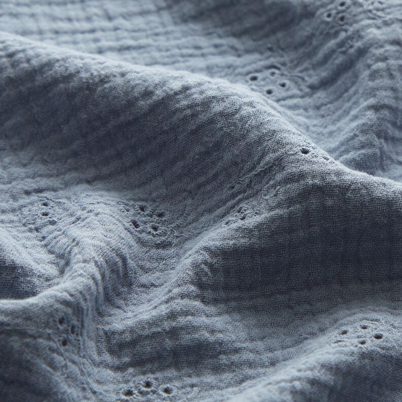 Tissu double gaze de coton Dentelle brodée Vrilles de fleurs – gris bleu,  image number 2