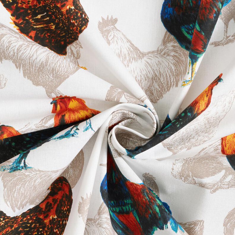 Tissu en coton Cretonne Poules – blanc/bleu nuit, image number 3