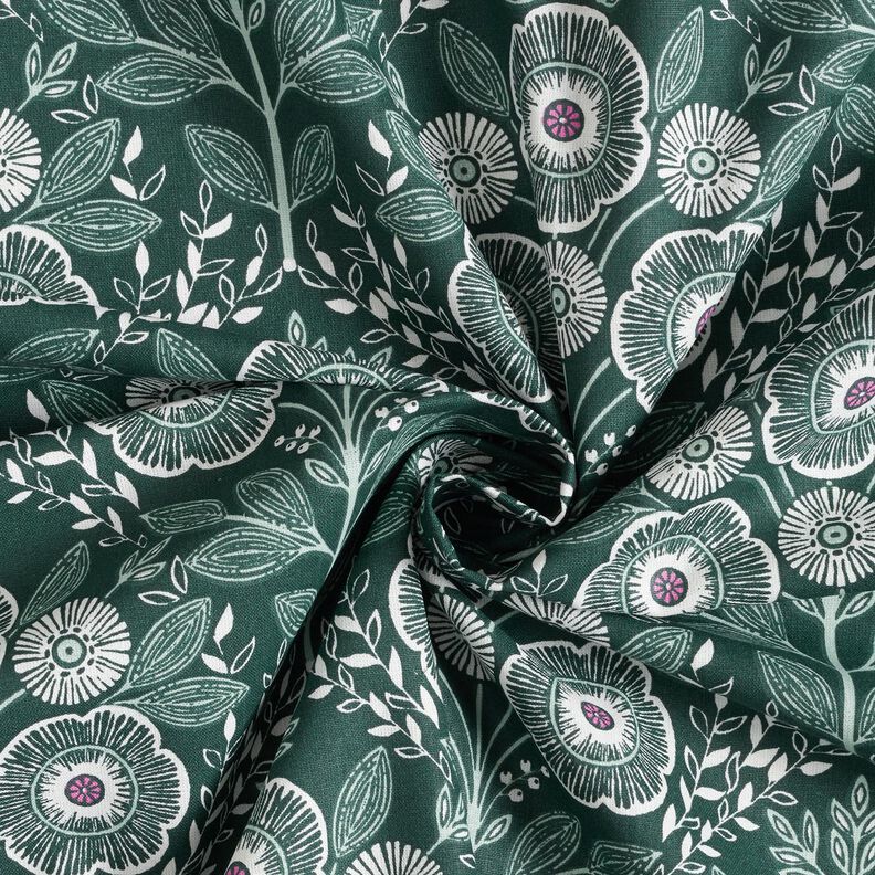 Tissu en coton Cretonne Vrilles de fleurs – sapin bleu/ivoire,  image number 3