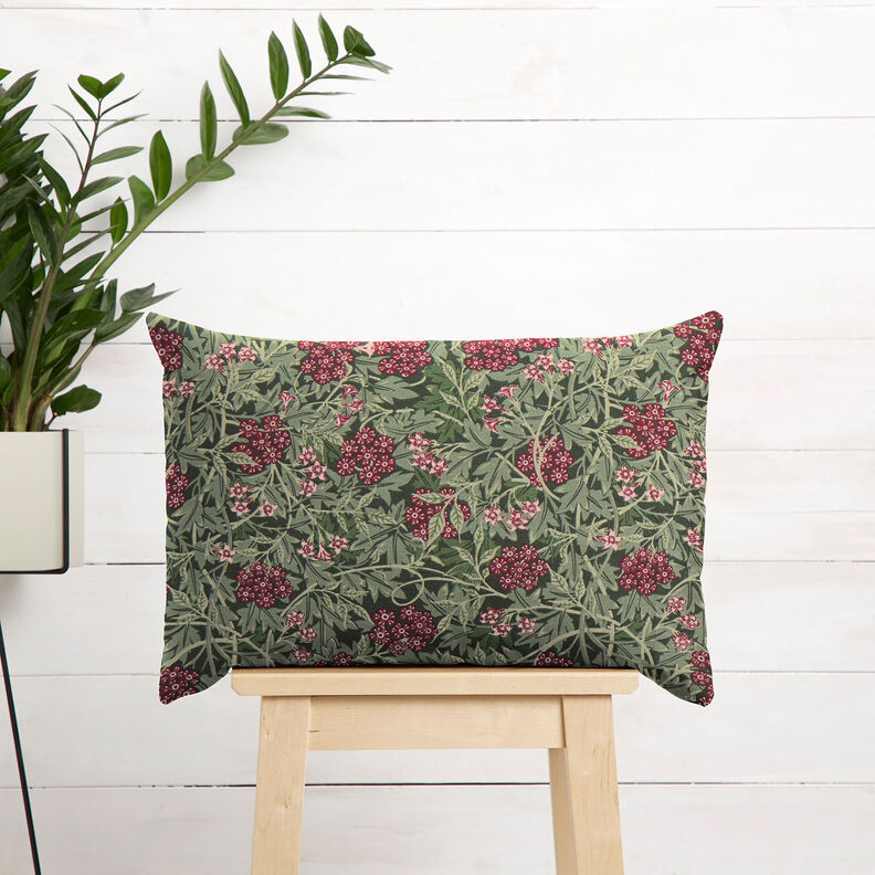 Tissu de décoration Semi-panama Fleurs de jasmin – pin foncé/rouge bordeaux, image number 7