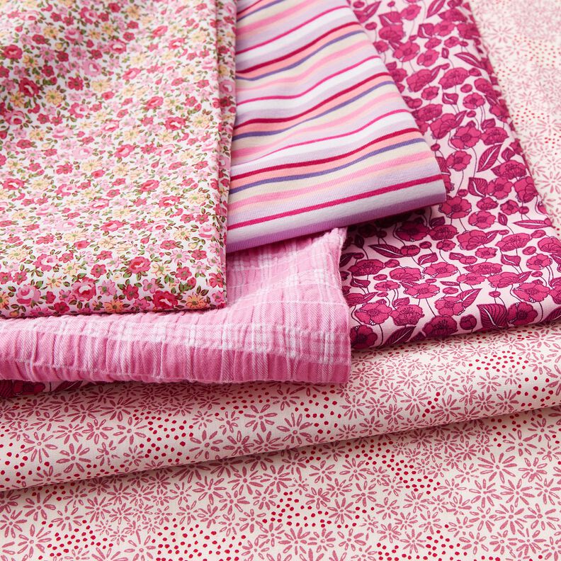 Seersucker Rayures mixtes – rose/blanc, image number 5