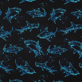 Jersey coton Requins | Glitzerpüppi – noir/turquoise clair, 