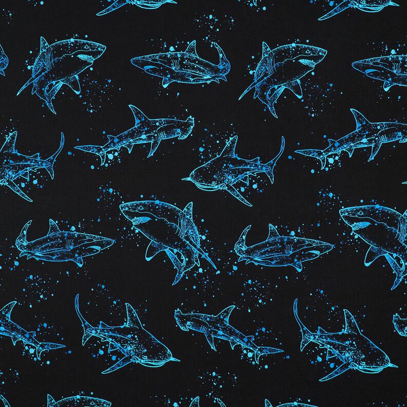 Jersey coton Requins | Glitzerpüppi – noir/turquoise clair,  image number 1