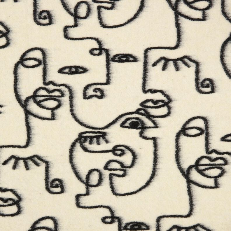 Tricot manteau visages abstraits – noir/écru, image number 1