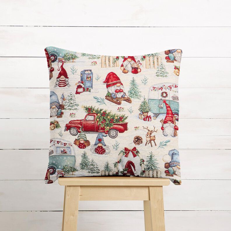 Tissu de décoration Gobelin Lutins de Noël – beige clair/rouge, image number 9