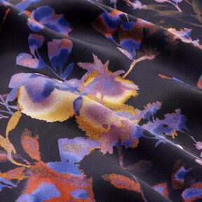 Tissu viscose Cupro avec fleurs à l'aquarelle – noir/lilas bleu, 