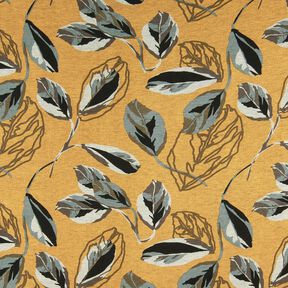 Jersey viscose grandes feuilles d'automne – jaune curry/gris schiste, 