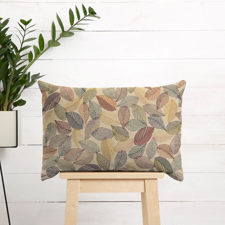 Tissu de décoration Gobelin Croquis de feuilles – beige clair/vert,  image number 5