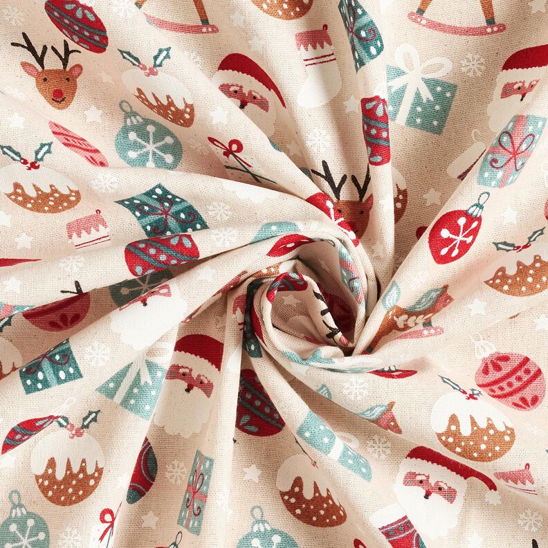 Tissu de décoration Canvas motifs de Noël mignons – nature/eucalyptus,  image number 3