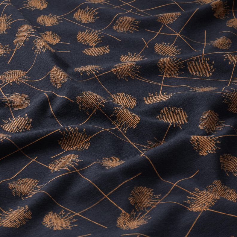 Jersey coton Plantes abstraites – bleu noir/marron clair, image number 2