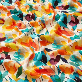 Mélange viscose lin fleurs stylisées – écru/orange, 