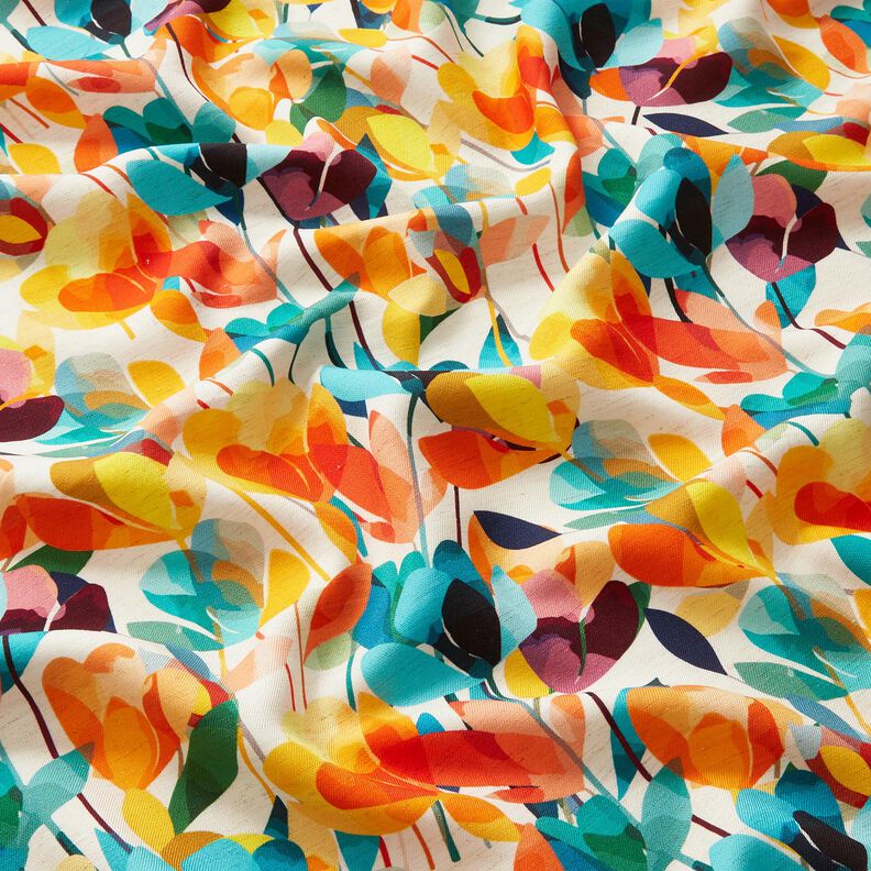 Mélange viscose lin fleurs stylisées – écru/orange,  image number 2