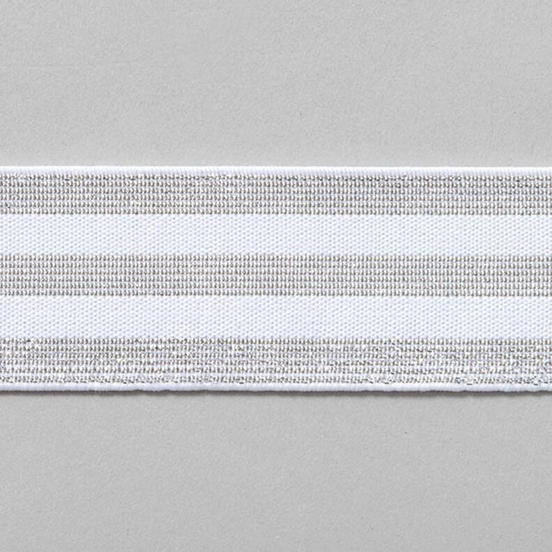 Ruban élastique à rayures [40 mm] – blanc/argent,  image number 1
