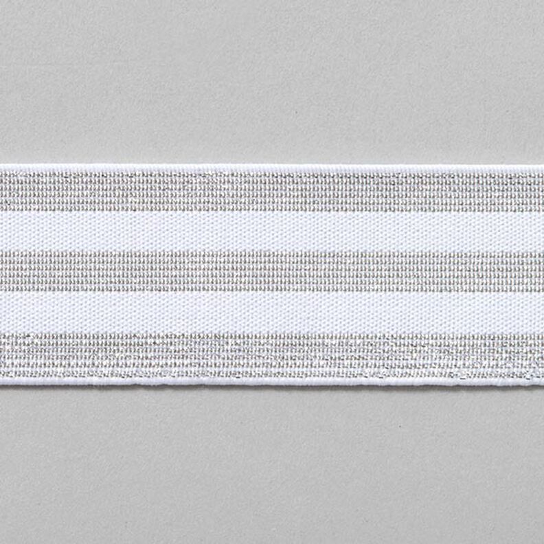 Ruban élastique à rayures [40 mm] – blanc/argent,  image number 1