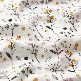 Tissu double gaze de coton Plantes des prés – blanc/orange, 