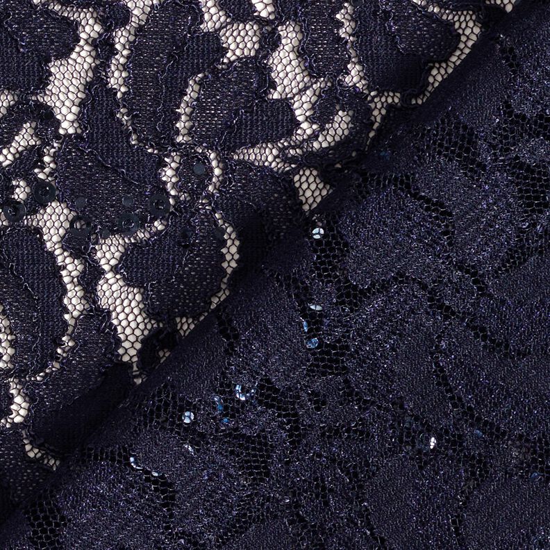 Dentelle avec fleurs pailletées – bleu nuit,  image number 4