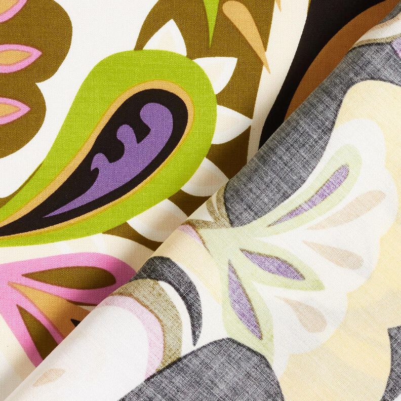Tissu viscose Fleurs rétro – olive/lilas, image number 4