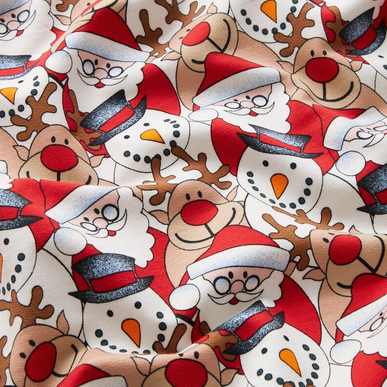 French Terry Sweat d’été Renne, Père Noël et bonhomme de neige – écru, image number 2