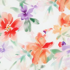 Tissu viscose LENZING™ ECOVERO™ impression numérique fleurs printanières – blanc/orange pêche, 