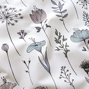 Tissu de décoration Semi-panama dessin de fleurs – écru/noir | Reste 90cm, 
