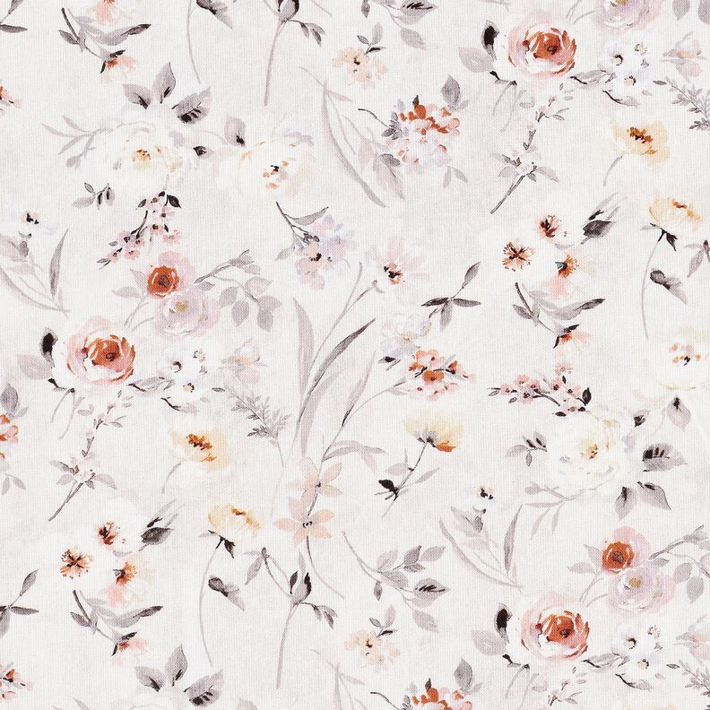 Tissu en coton Popeline branches de fleurs discrètes – argent/beige clair, image number 1