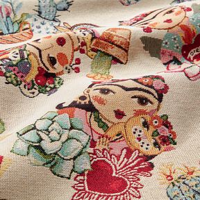 Tissu de d&eacute;coration Gobelin artistes femmes &ndash; beige clair/rouge, 