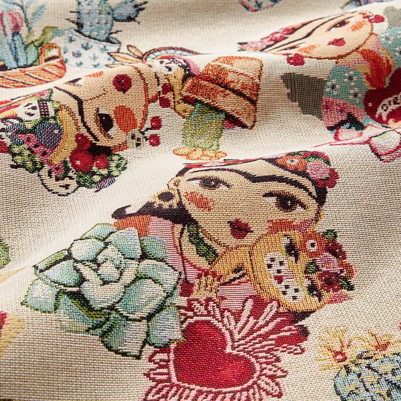 Tissu de d&eacute;coration Gobelin artistes femmes &ndash; beige clair/rouge,  image number 2