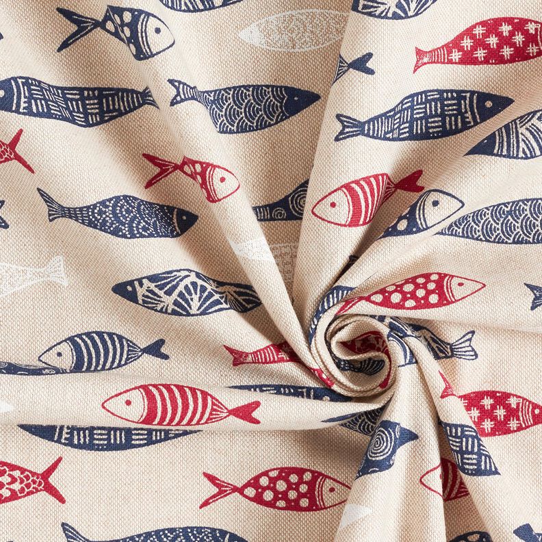 Tissu de décoration Semi-panama Banc de poissons abstrait – baies/nature, image number 3