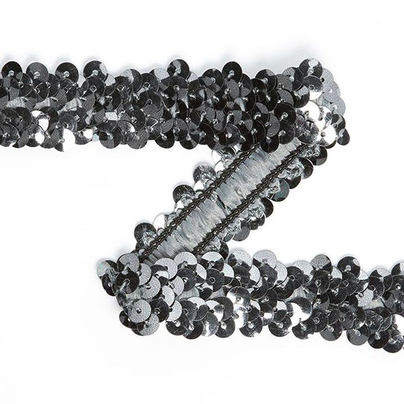 Galon pailleté élastique (20 mm) 11, argent ancien métallique,  image number 1