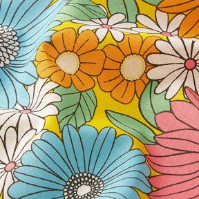Tissu en coton Cretonne Grandes fleurs rétro – turquoise/jaune soleil, 