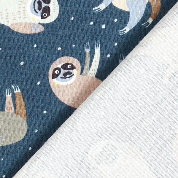 Jersey coton Les paresseux pratiquent le yoga – gris bleu – Échantillon, image number 4