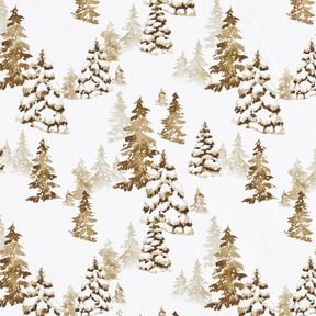 Tissu en coton Popeline sapins enneigés – blanc/brun faon, 