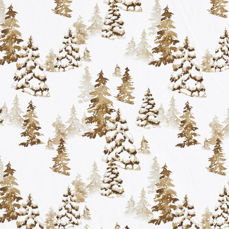 Tissu en coton Popeline sapins enneigés – blanc/brun faon, image number 1