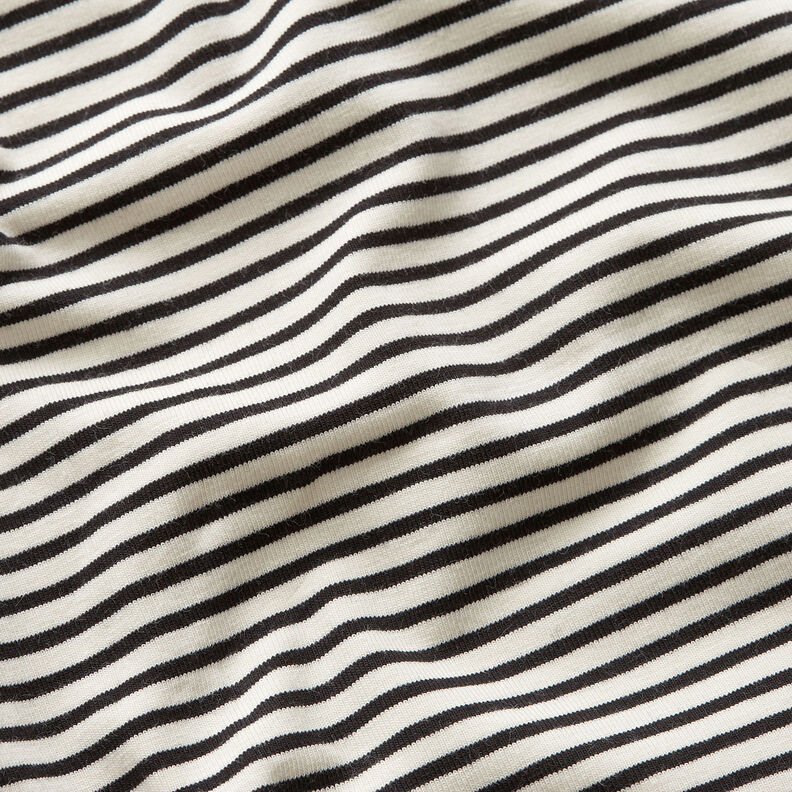 Jersey coton Rayures étroites – crème/noir, image number 2