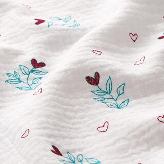 GOTS Tissu double gaze de coton Feuille en forme de cœur | Tula – blanc, 