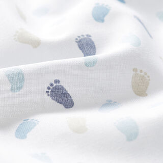 Popeline coton Petits pieds de bébé – blanc/bleu jean, 
