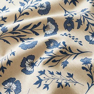 Tissu de décoration Semi-panama petites fleurs – nature/bleu océan, 