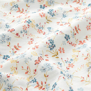 Tissu double gaze de coton Vrilles de fleurs romantiques – blanc, 